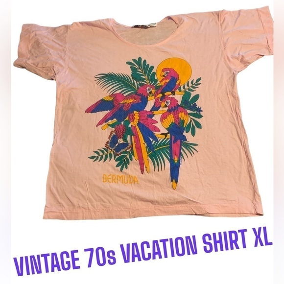 double bull Tops - 70s Vintage Bermuda vacation tee Pink XL soft tee shirt nwot